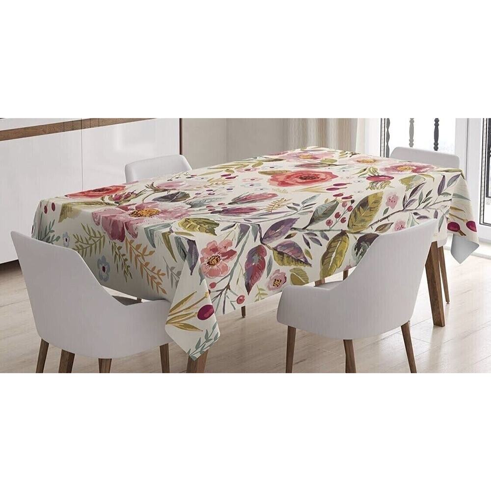 Farm Chic Tablecloth AMBESONNE Tablecloth Cover Watercolor Spring Floral 52"x70"
